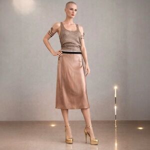 Miu Miu Gold Satin Silk A-line Skirt